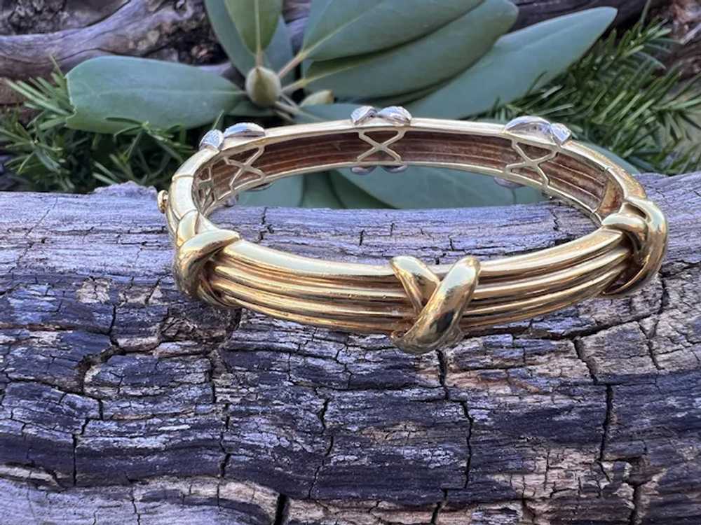 18K Yellow Gold and Diamond "X" Bangle - image 6