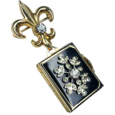 Vintage Coro Rhinestone & Enamel Fleur de lis Lock