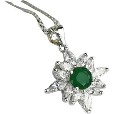 Snowflake Pendant Necklace Green Onyx CZ in Sterl… - image 1