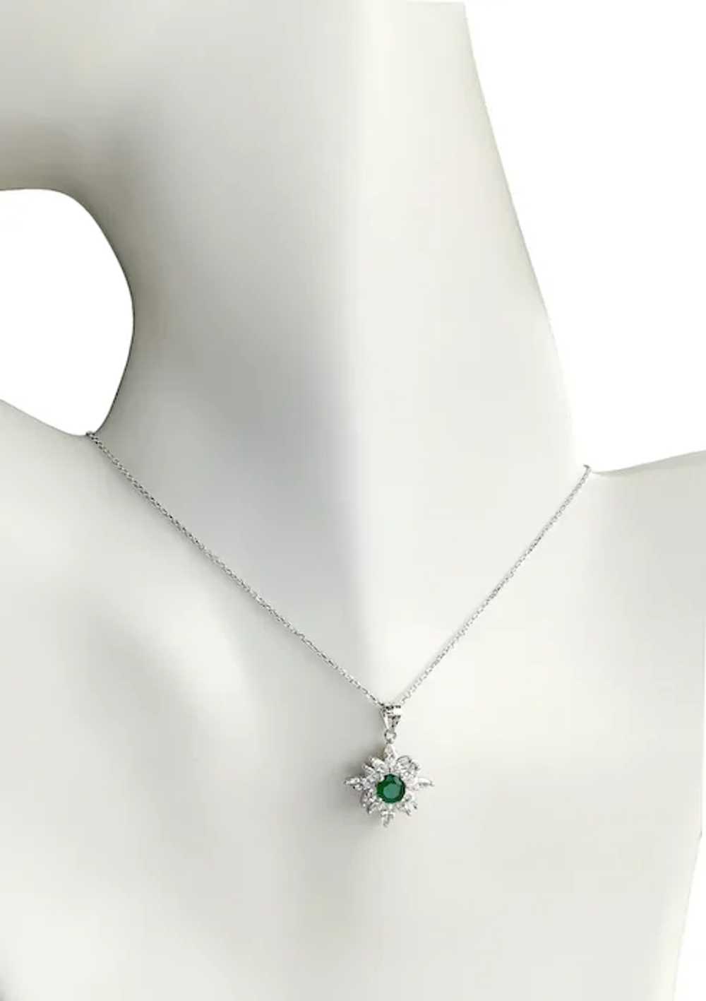 Snowflake Pendant Necklace Green Onyx CZ in Sterl… - image 2