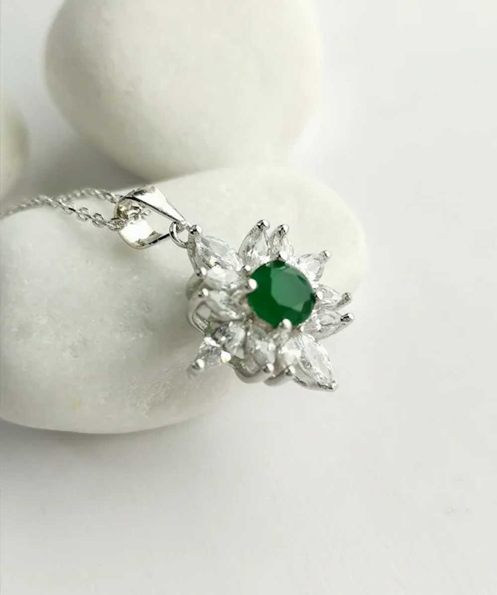 Snowflake Pendant Necklace Green Onyx CZ in Sterl… - image 3