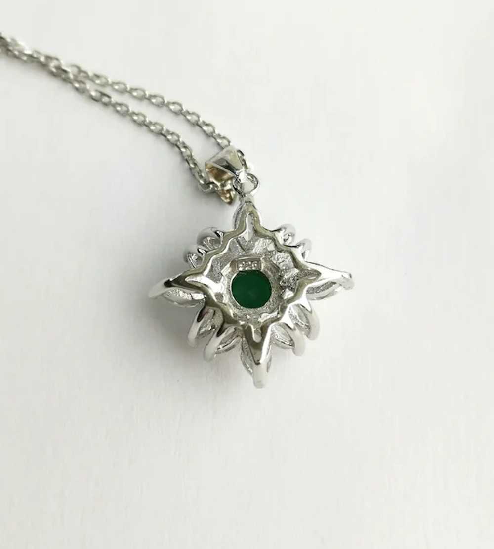 Snowflake Pendant Necklace Green Onyx CZ in Sterl… - image 4