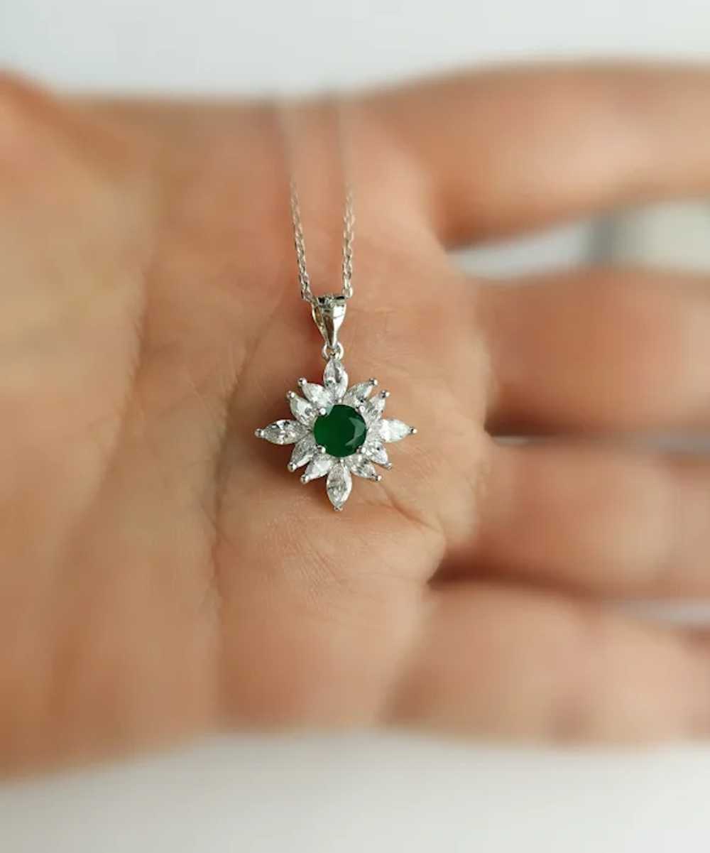 Snowflake Pendant Necklace Green Onyx CZ in Sterl… - image 5