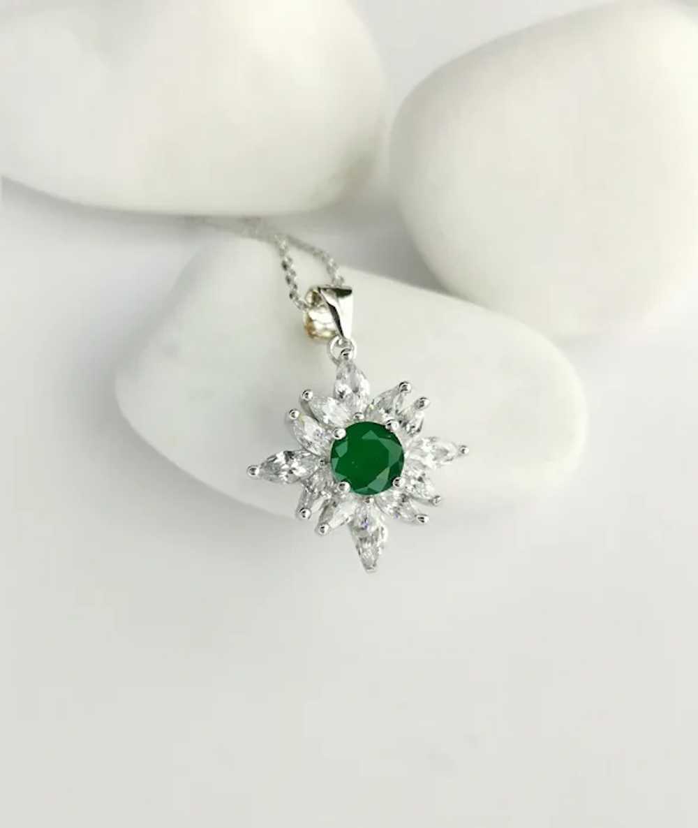 Snowflake Pendant Necklace Green Onyx CZ in Sterl… - image 7