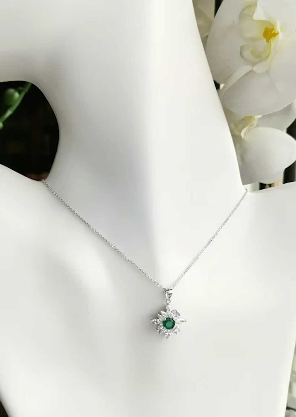 Snowflake Pendant Necklace Green Onyx CZ in Sterl… - image 8