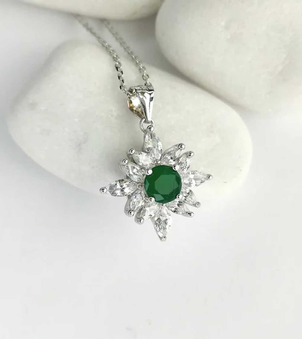 Snowflake Pendant Necklace Green Onyx CZ in Sterl… - image 9