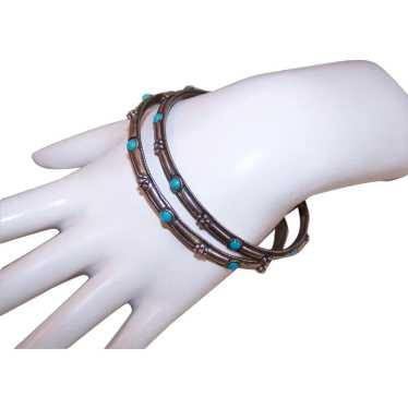 Set/2 Sterling Silver Turquoise Glass Bangle Brace