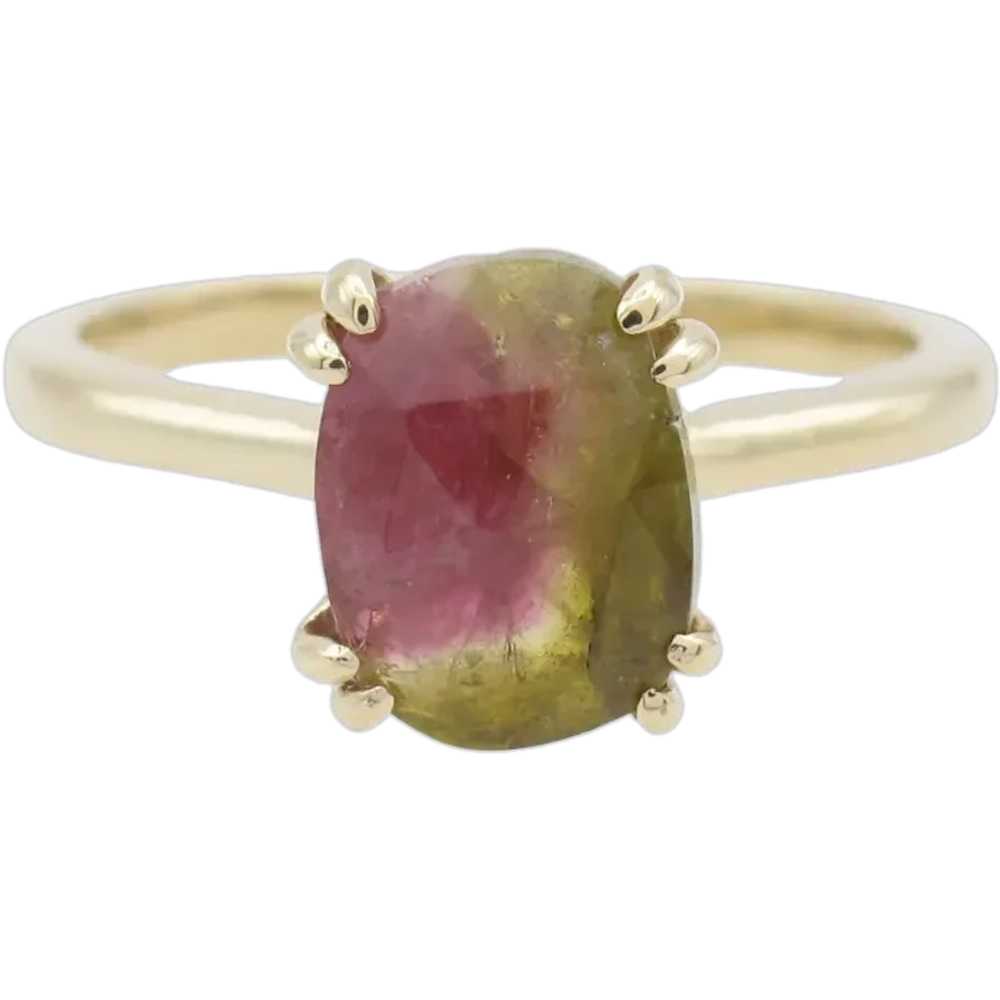 1.66ct Rose Cut Watermelon Tourmaline Solitaire R… - image 1