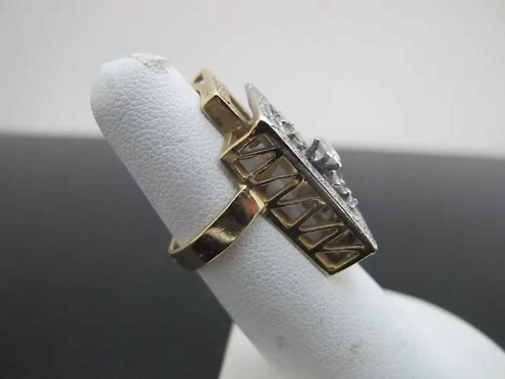 ART DECO Double Filigree Rectangle 14k Yellow & W… - image 3