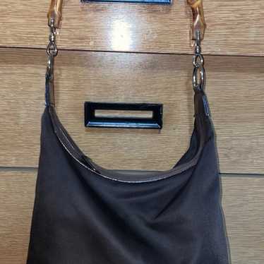 Gucci brown bamboo nylon shoulder bag