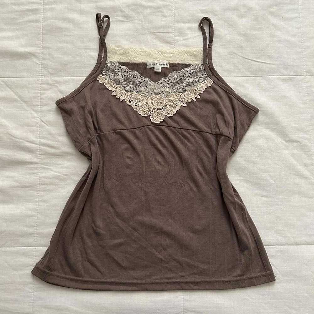 Designer Japanese brand Brown lace cami top - image 1