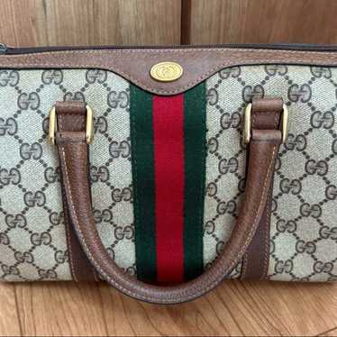 バッグ GUCCI Vintage GGPlus Mini Boston Handbag GUCCI Vintage Mini Boston Bag Black Canvas Leather Sherry