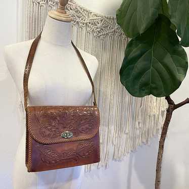 Vintage Brown Leather Boho Gold Hardware Purse Bag