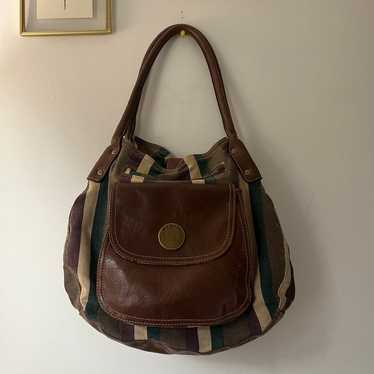 Vintage y2k bag stripped fabric and leather - image 1