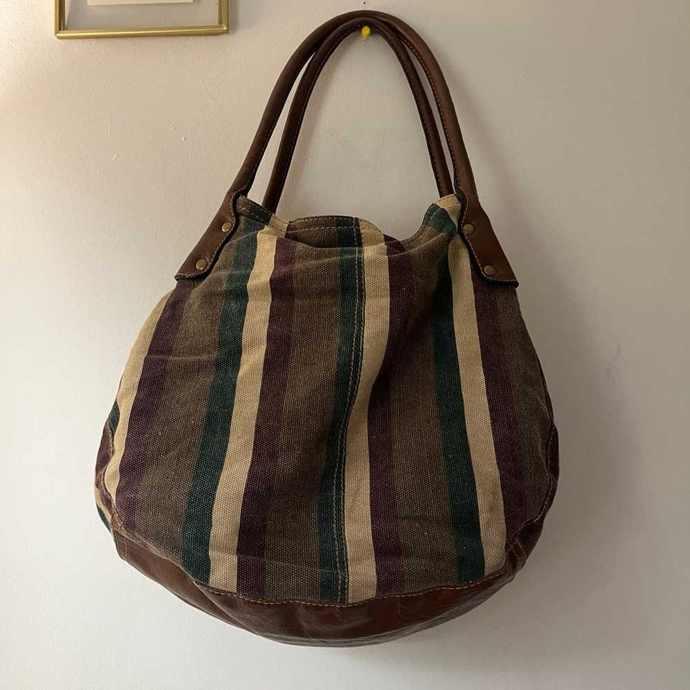 Vintage y2k bag stripped fabric and leather - image 2