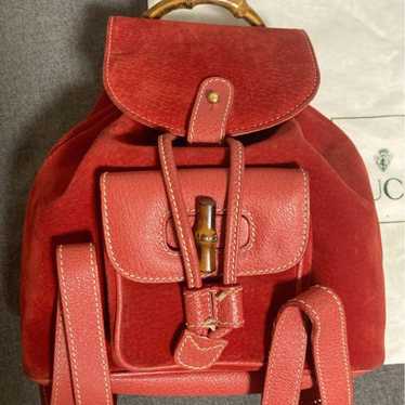 GUCCI Red Suede Leather Backpack with Dust Bag