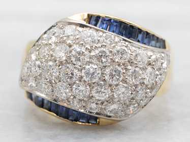 Modern Gold Diamond and Sapphire Dome Cocktail Ri… - image 1