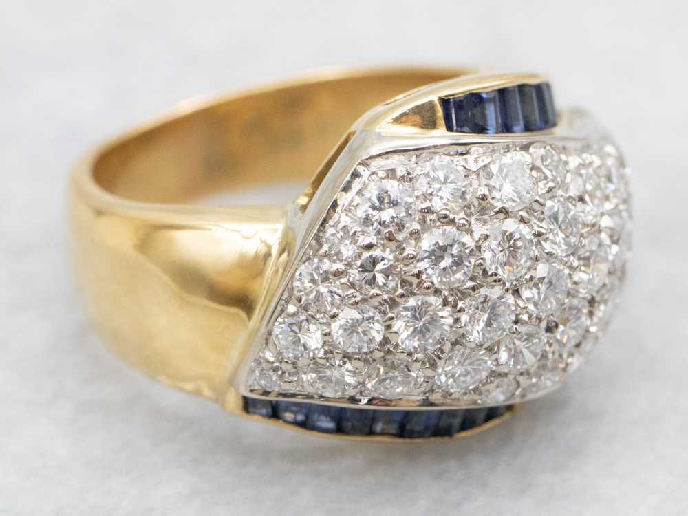 Modern Gold Diamond and Sapphire Dome Cocktail Ri… - image 2