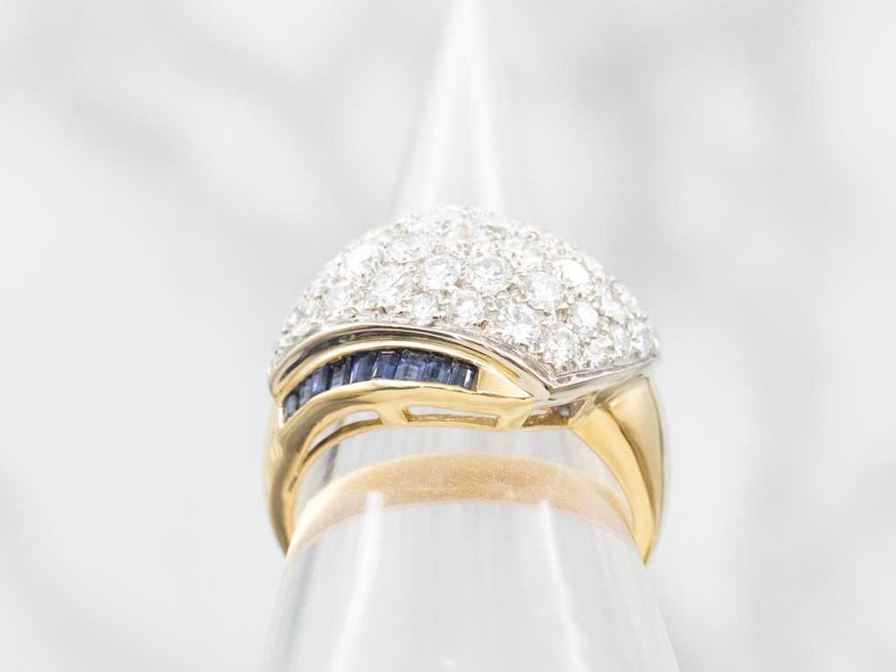 Modern Gold Diamond and Sapphire Dome Cocktail Ri… - image 3