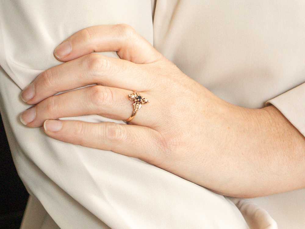 Victorian Sapphire and Seed Pearl Navette Ring - image 4