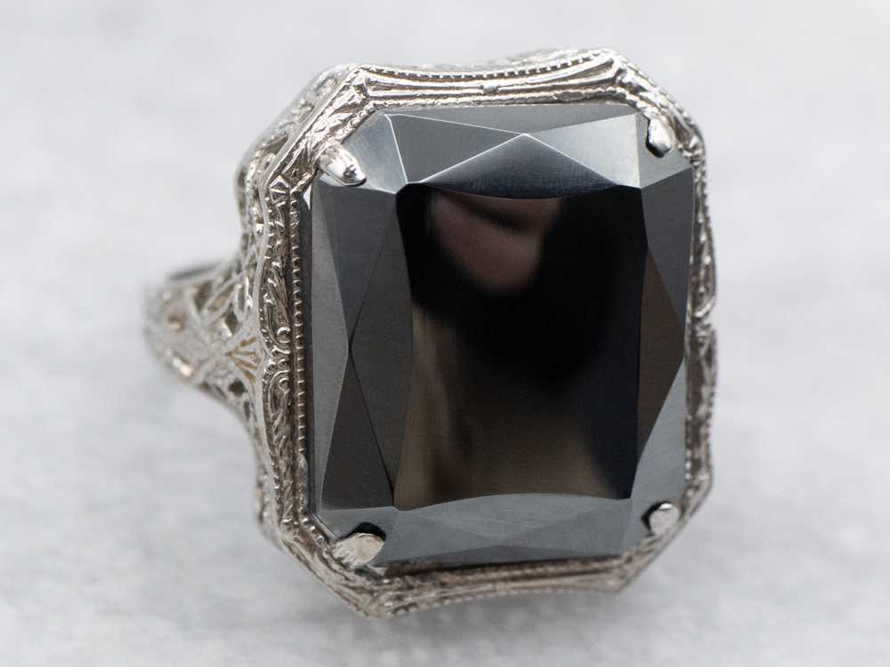 Art Deco Hematite Filigree Ring - image 1