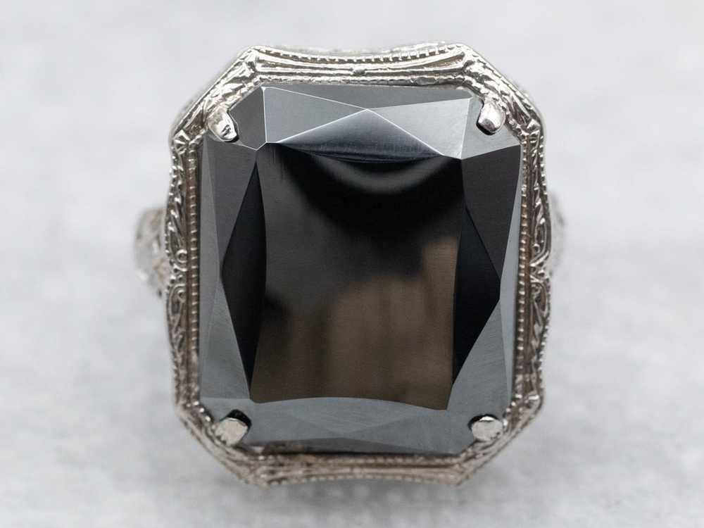 Art Deco Hematite Filigree Ring - image 2