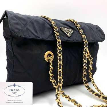 Prada 2335 Chain Shoulder Bag Flap Quilted Black