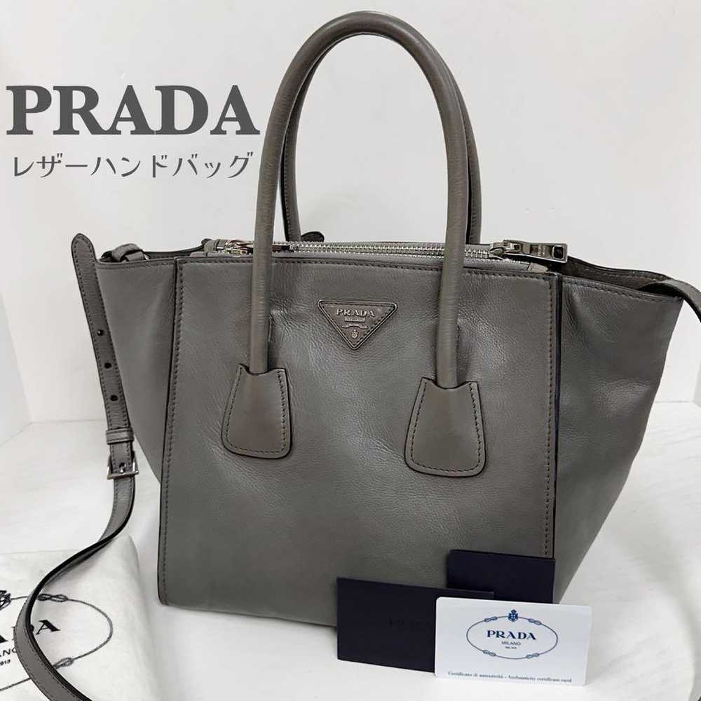 PRADA Triangle Logo All-Leather 2-Way Handbag Gra… - image 1