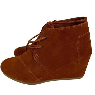 Toms Kala Desert Lace Up Orange Suede Wedge Heel … - image 1