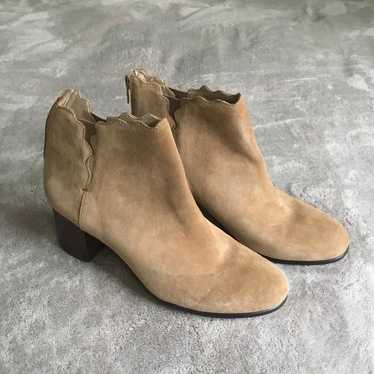 Lands' End Women's Heeled Scalloped Suede Booties 