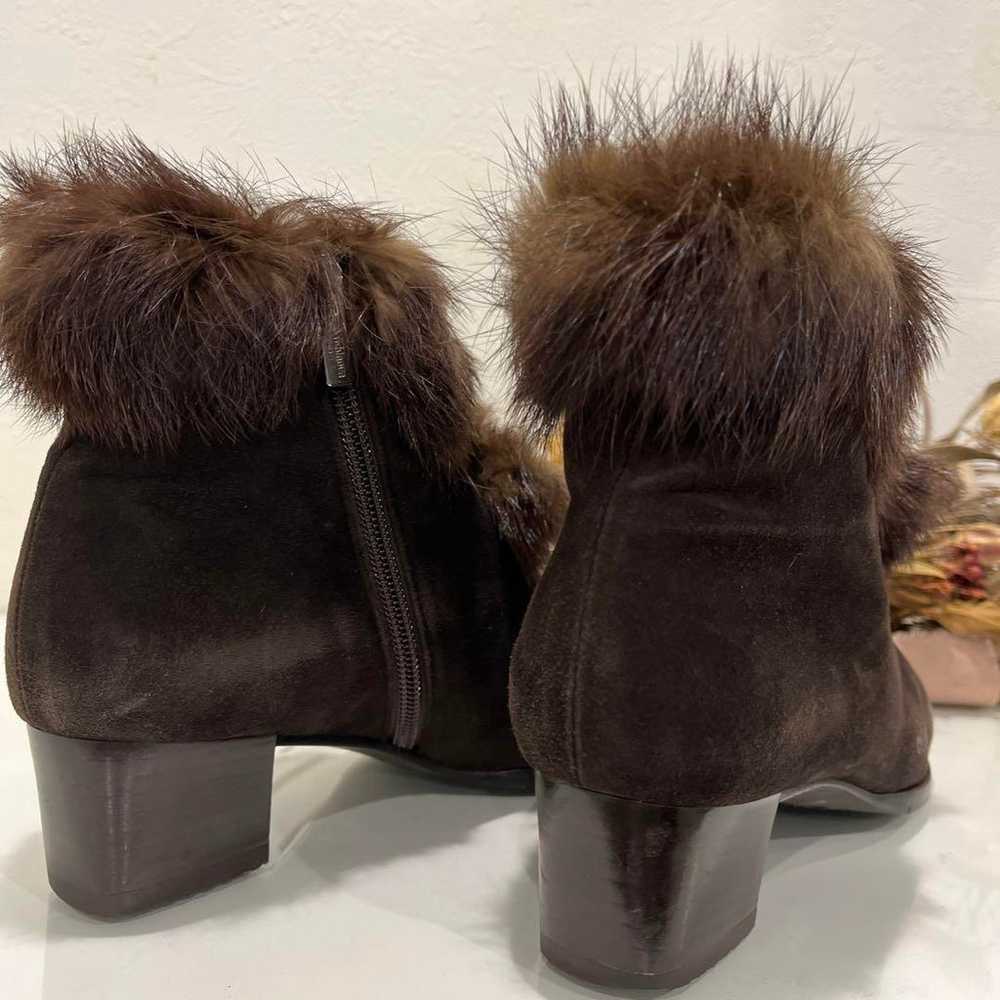 Dark Brown Suede Booties with Fur Trim - image 2