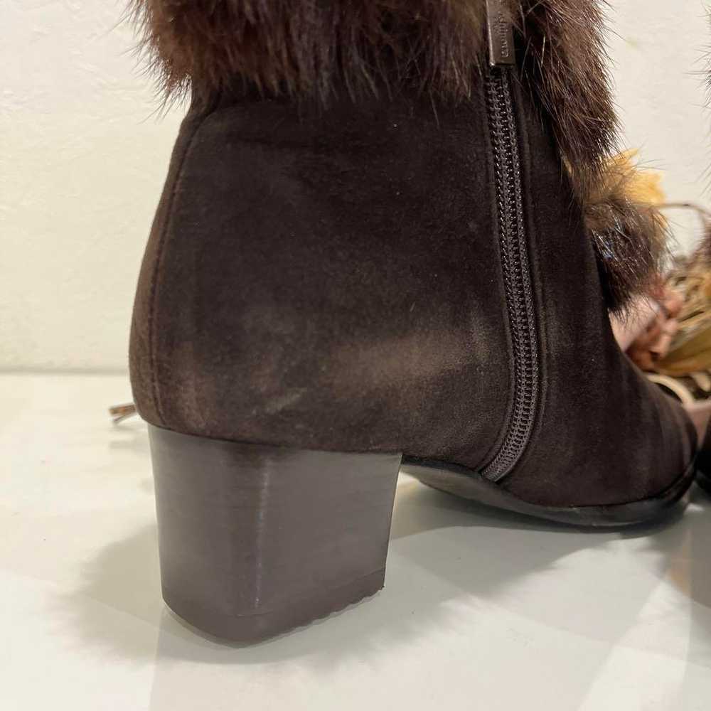 Dark Brown Suede Booties with Fur Trim - image 3