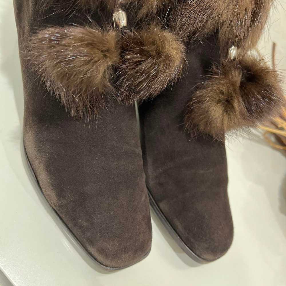 Dark Brown Suede Booties with Fur Trim - image 5