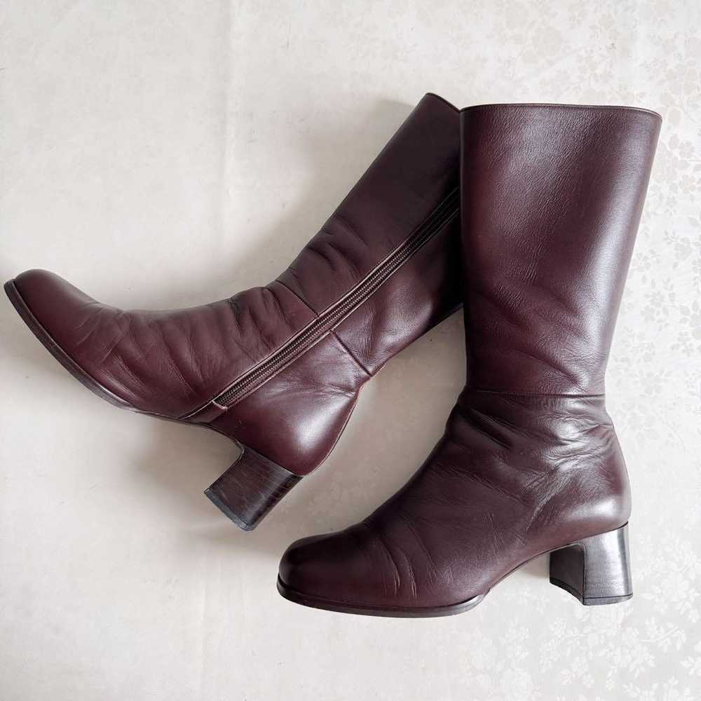 【Himiko】Leather Long Boots Brown 22.5cm Chunky He… - image 1