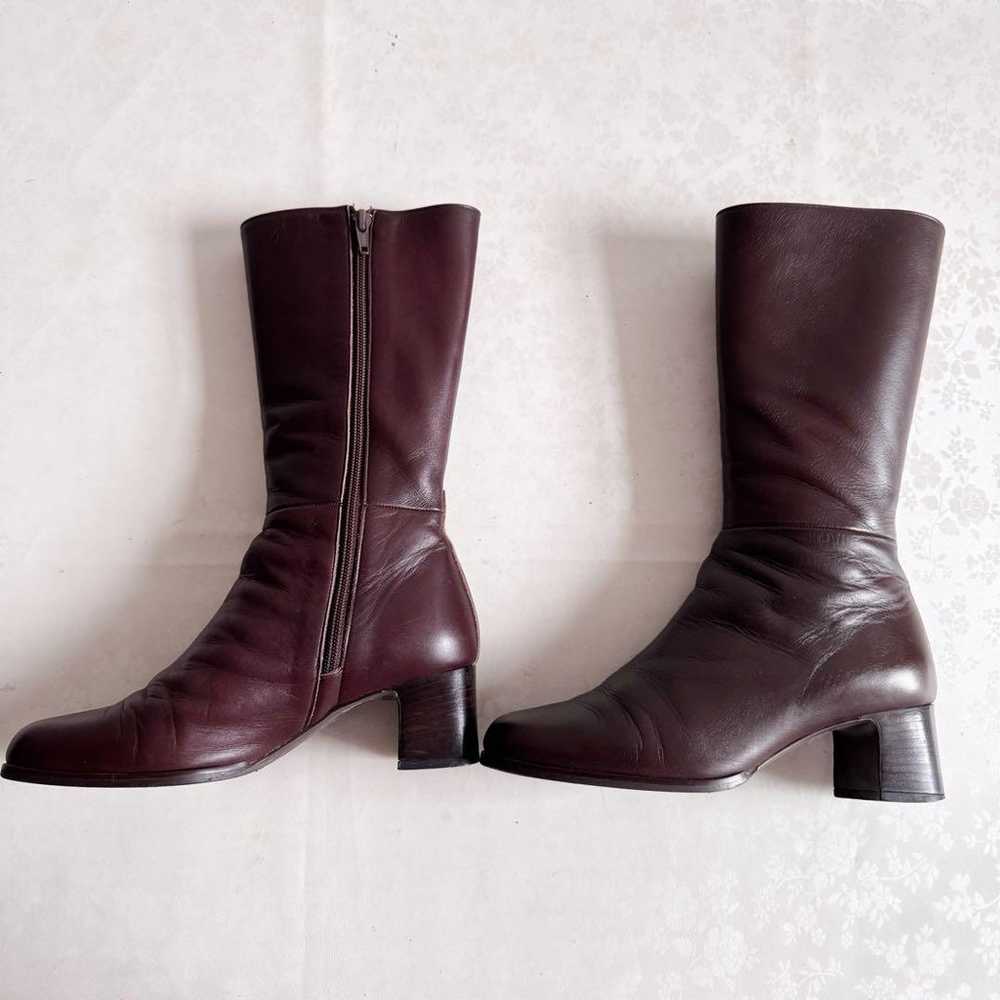 【Himiko】Leather Long Boots Brown 22.5cm Chunky He… - image 2