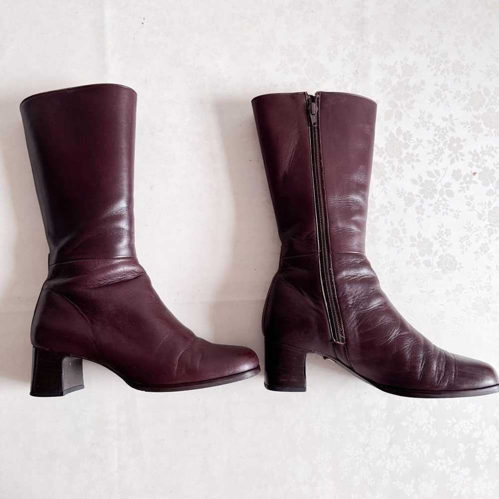 【Himiko】Leather Long Boots Brown 22.5cm Chunky He… - image 3