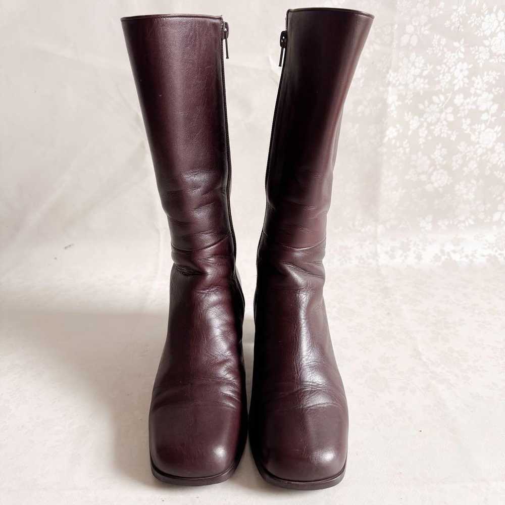 【Himiko】Leather Long Boots Brown 22.5cm Chunky He… - image 4