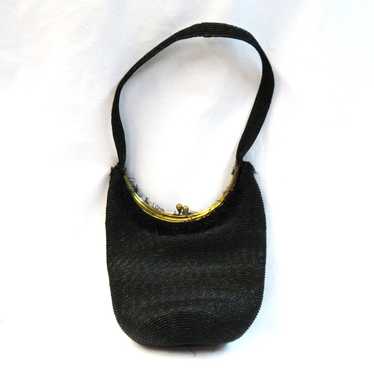 Black raffia bag, 50s-60s (hinge broken) - image 1