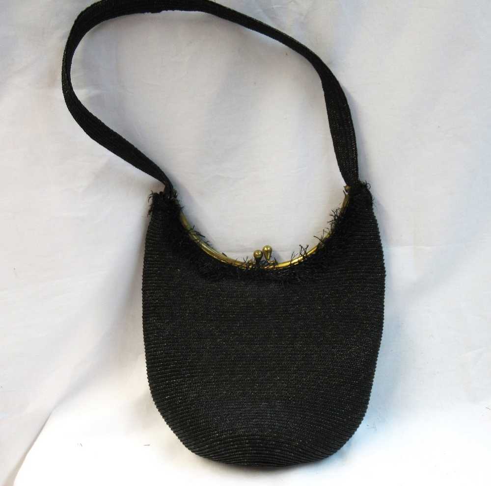 Black raffia bag, 50s-60s (hinge broken) - image 2