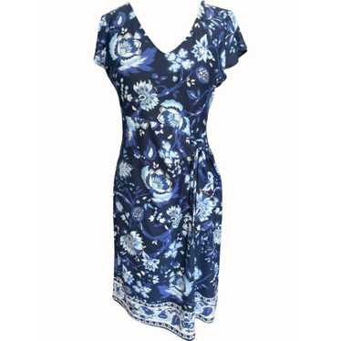 Talbots Talbot Blue Floral Midi Dress Cap Short Sl