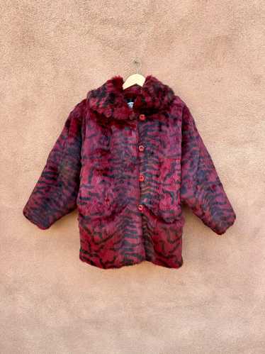 Red Zebra Stripe Rabbit Fur Jacket by Chill Chaser