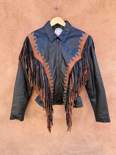 Black & Brown Fringe Biker Babe Leather Jacket wit