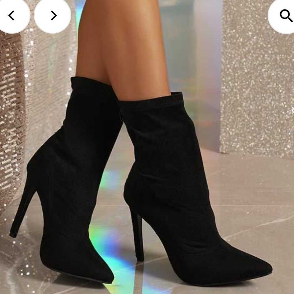 Women's Pointed-Toe Sock-Style Stiletto Boots in … - image 1