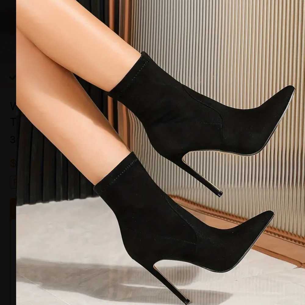 Women's Pointed-Toe Sock-Style Stiletto Boots in … - image 7