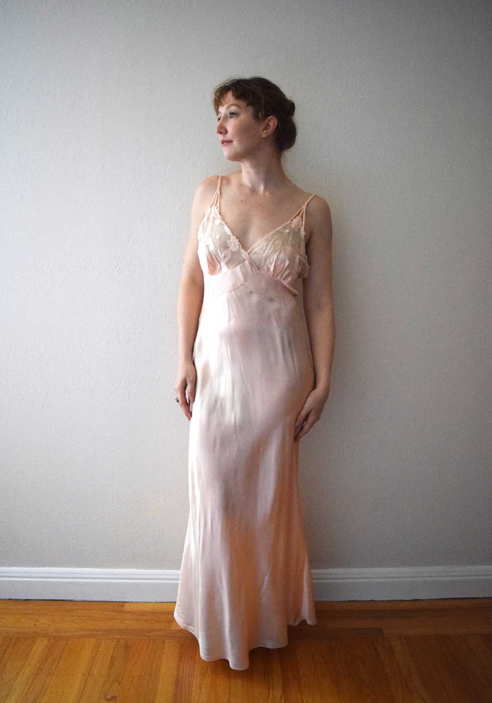 1940s bias cut satin nightgown . vintage slip . s… - image 2