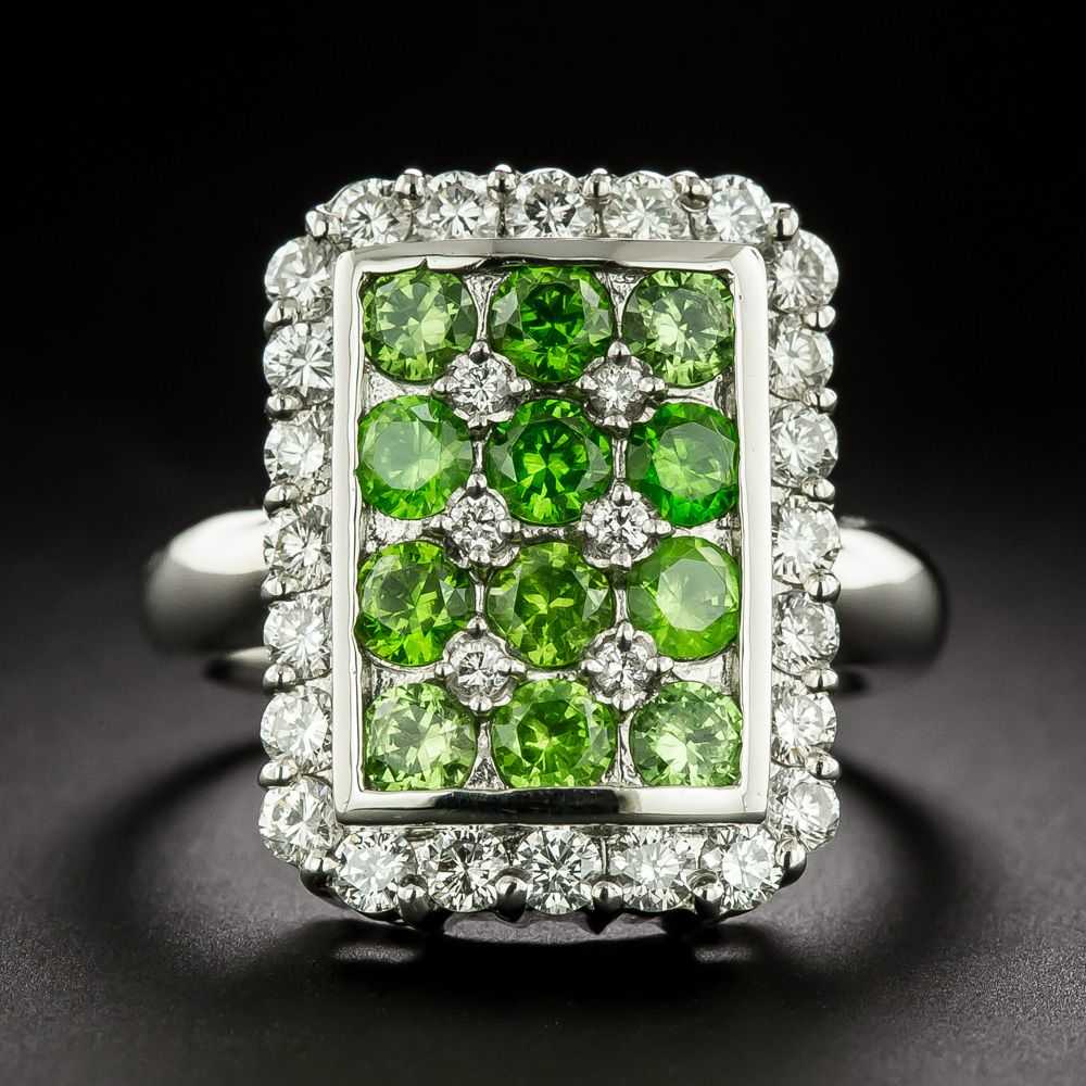 Estate Demantoid Garnet and Diamond Ring - image 1