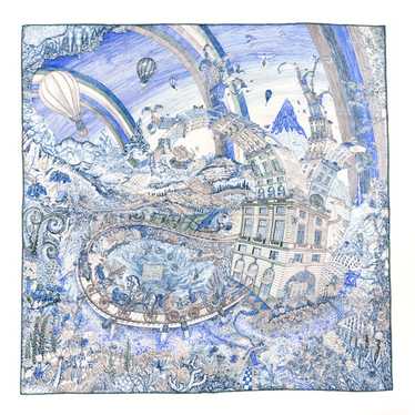 HERMES Silk Les Folies Du Ciel Scarf 90 Bleu Elec… - image 1