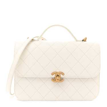 CHANEL Caviar Quilted Small Top Handle Flap White - image 1