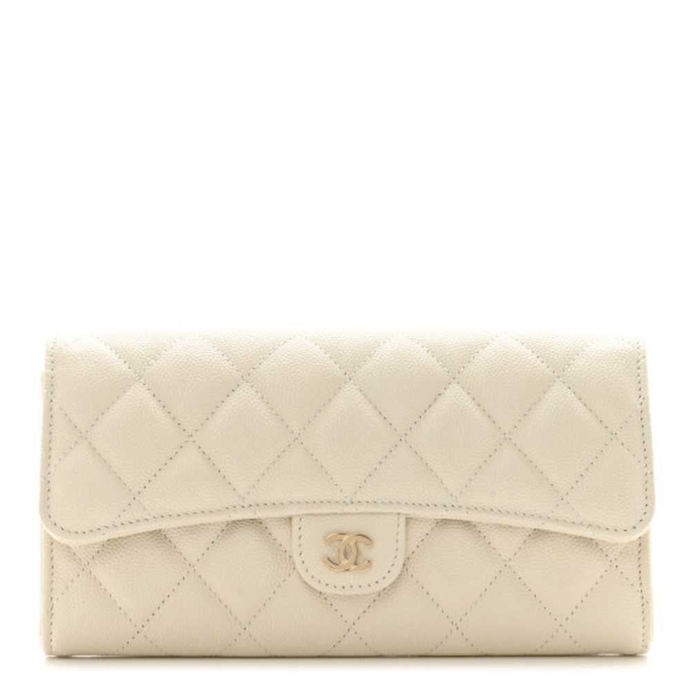 CHANEL Caviar Quilted Large Gusset Flap Wallet Wh… - image 1