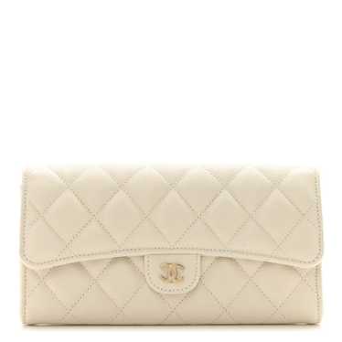 CHANEL Caviar Quilted Large Gusset Flap Wallet Wh… - image 1